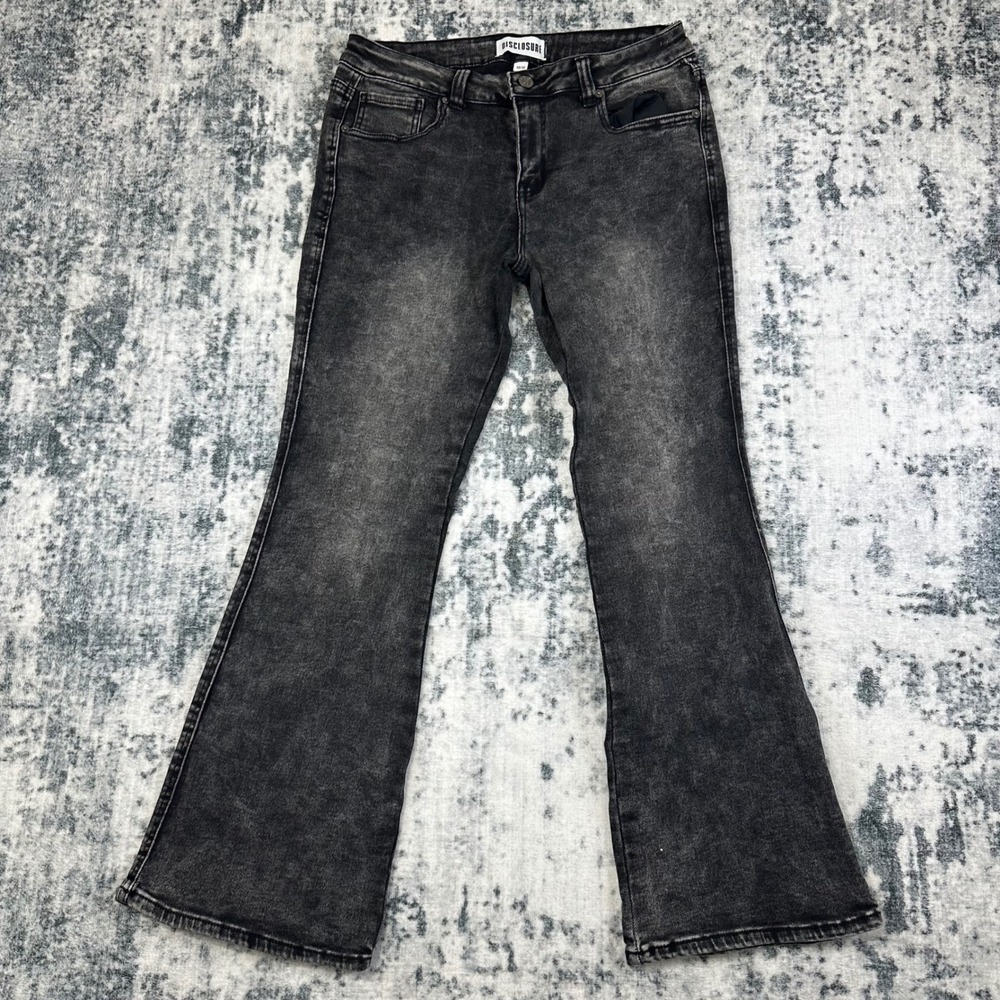 Disclosure Jeans Womens 13/31 Black Acid Wash Flare Leg Flap Pocket Denim Pants